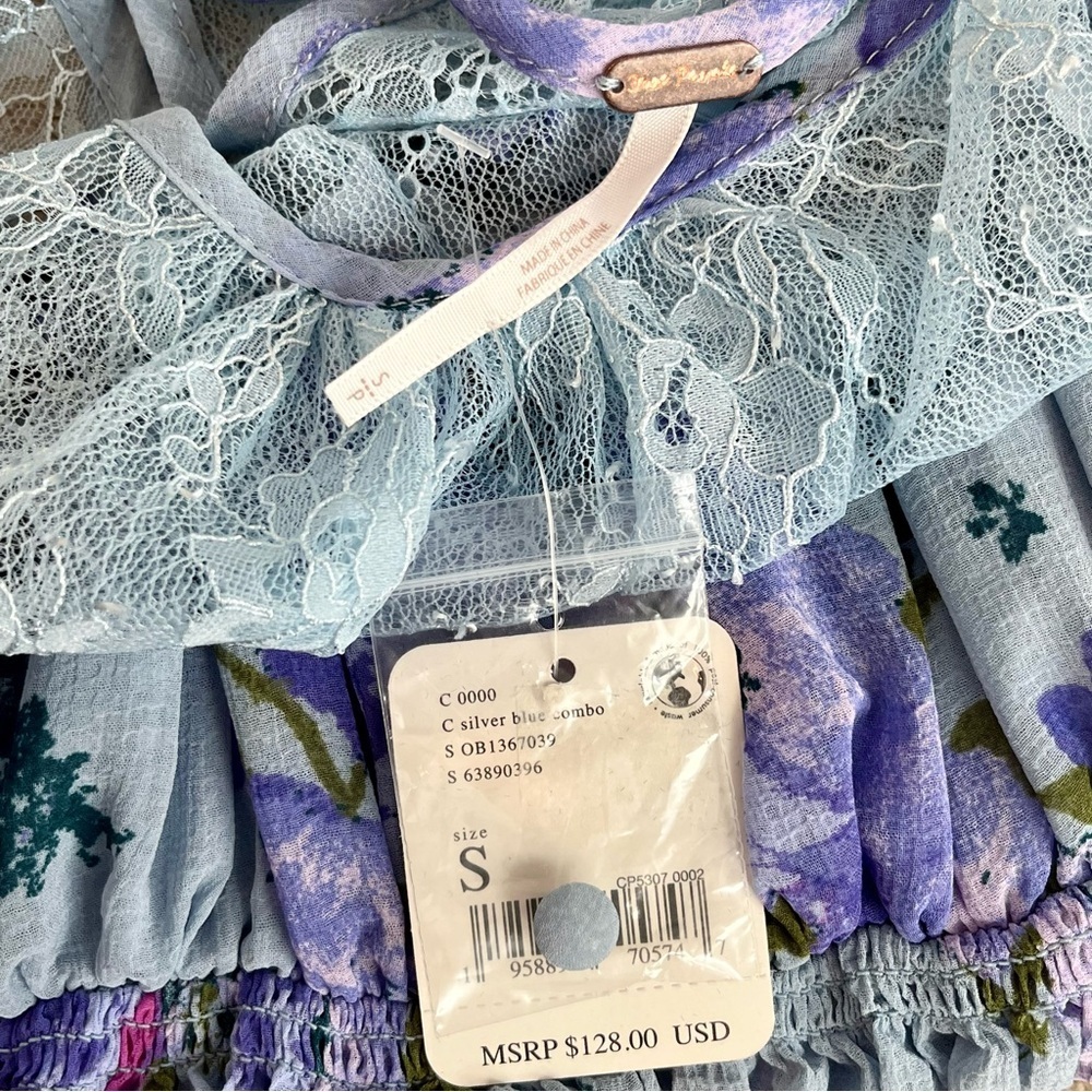 Free People Daphne Floral Lace Blouse Blue Combo NWT Small - Picture 8 of 13